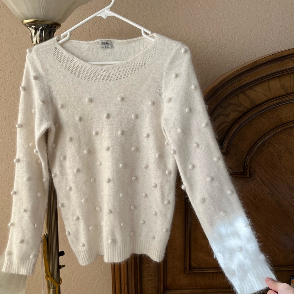 Madewell White Pompom Sweater